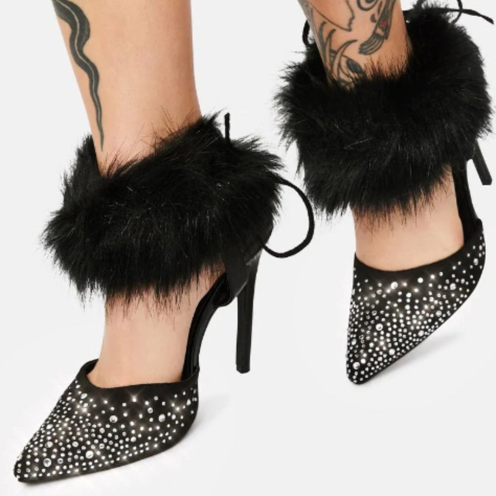 Fur Wrap Rhinestone Heels